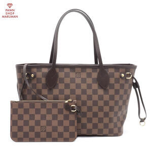 Louis Vuitton Damier Neverfull Canvas Leather Ebene Brown Cerise Red